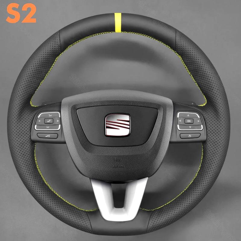 Hand-stitch Black Leather Suede Car Steering Wheel Cover Interior for SEAT Leon Alhambra Toledo Altea 2009-2012 Car Accessories
