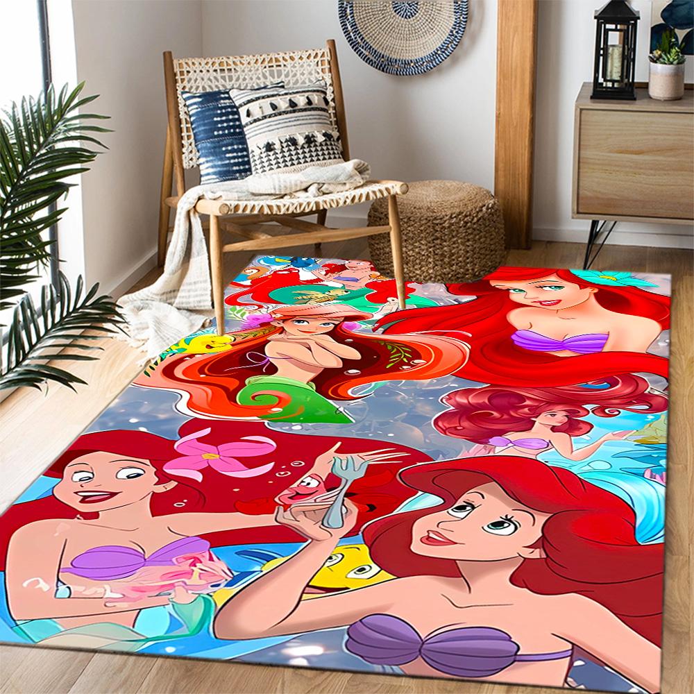 Underwater Mermaid Adventure Disney Cartoon Theme Anti-Slip Rug - Polyester, Home Decor, Suitable for Bedrooms, Living Rooms, Doorways, and Studios