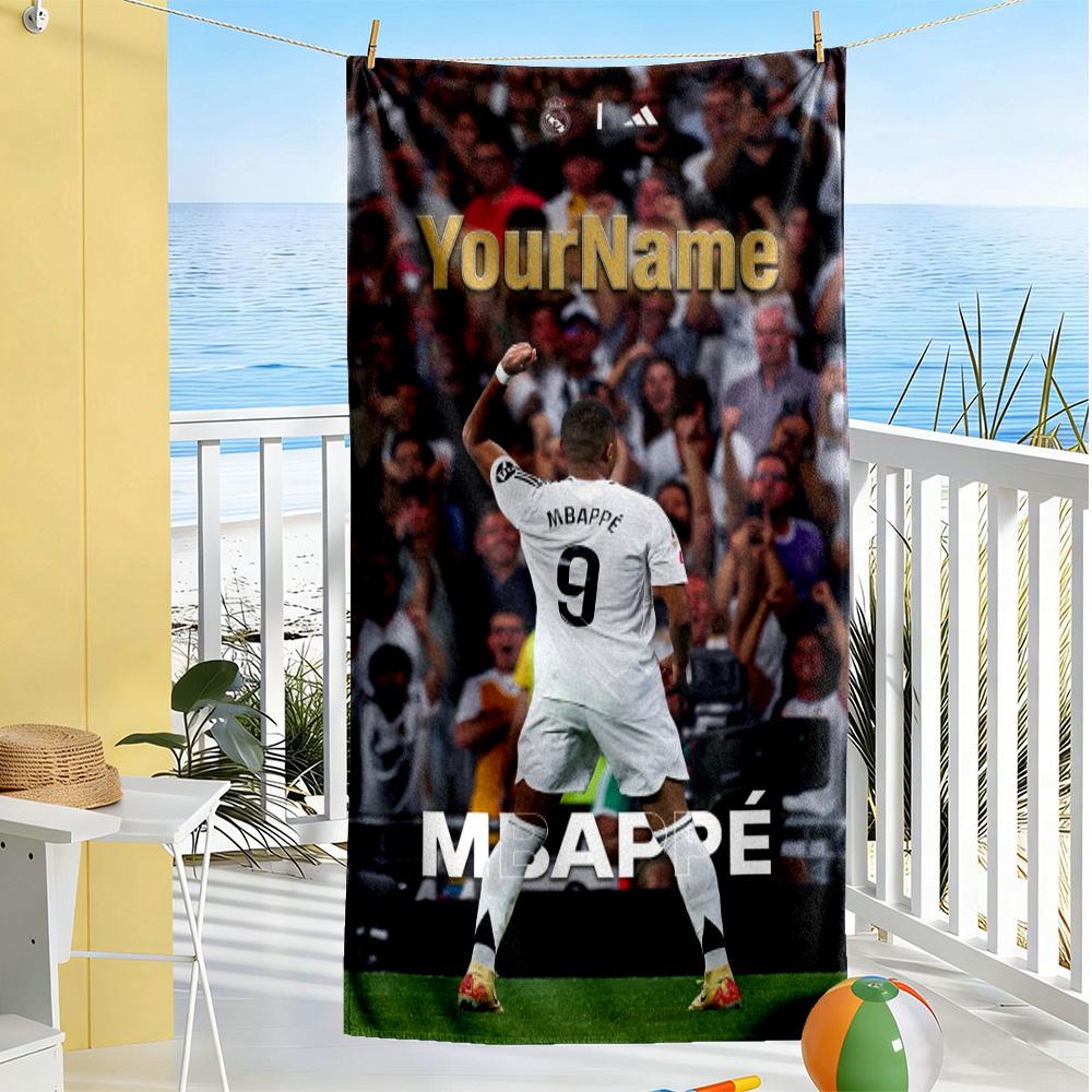 Mbappe Customize Your Name Beach Towel Super Soft & Absorbent Perfect for Traveling Yoga Camping and Swimming