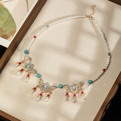 Qingsi Muxue [Empty] Original National Style Hanfu Accessories Antique Style Necklace Yingluo Delicate Pendant Collarbone Chain Women