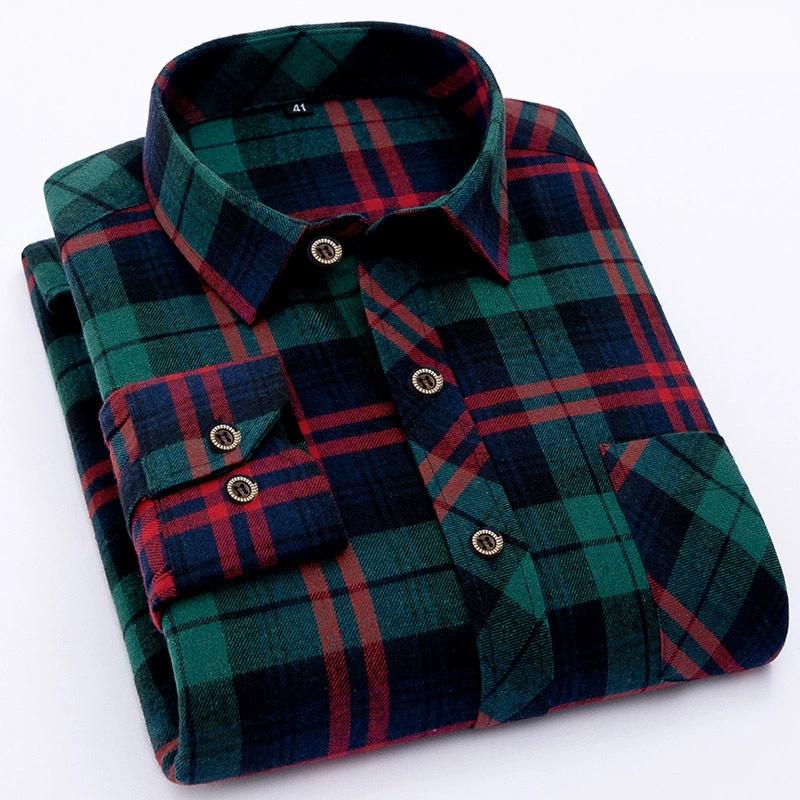 Camicia Casual da Uomo a Quadri Camicia a Maniche Lunghe Spazzolata Trend Taglie Forti