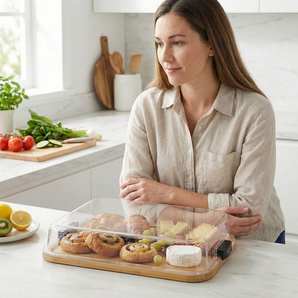 Wooden Cheese Tray Transparent Acrylic Lid Snack Service Trays Cheese Platter  Kitchen Cooking