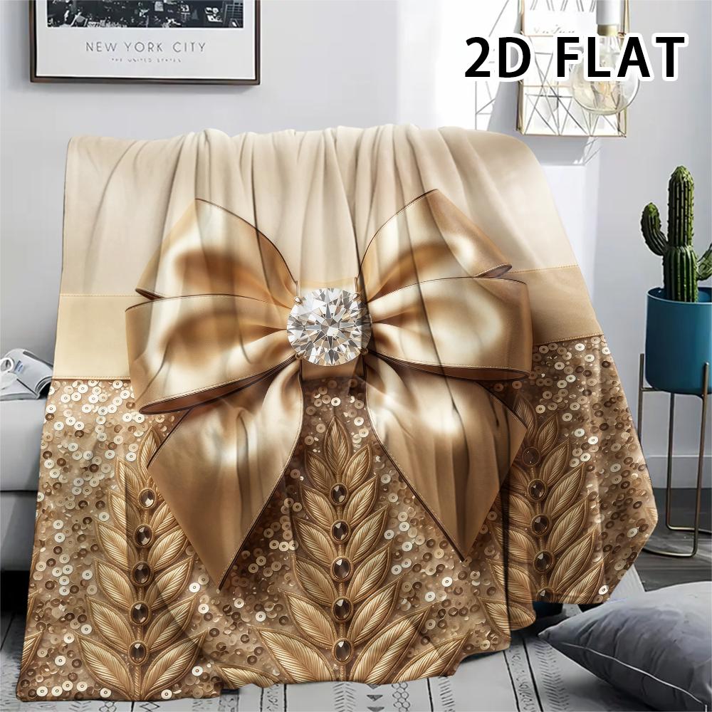 1Pc 2D FLAT Luxury Bow Print Flannel Blanket,High quality Comfortable for All Seasons,Home Decor,Warmth and Comfort,Perfect for Christmas Gifts