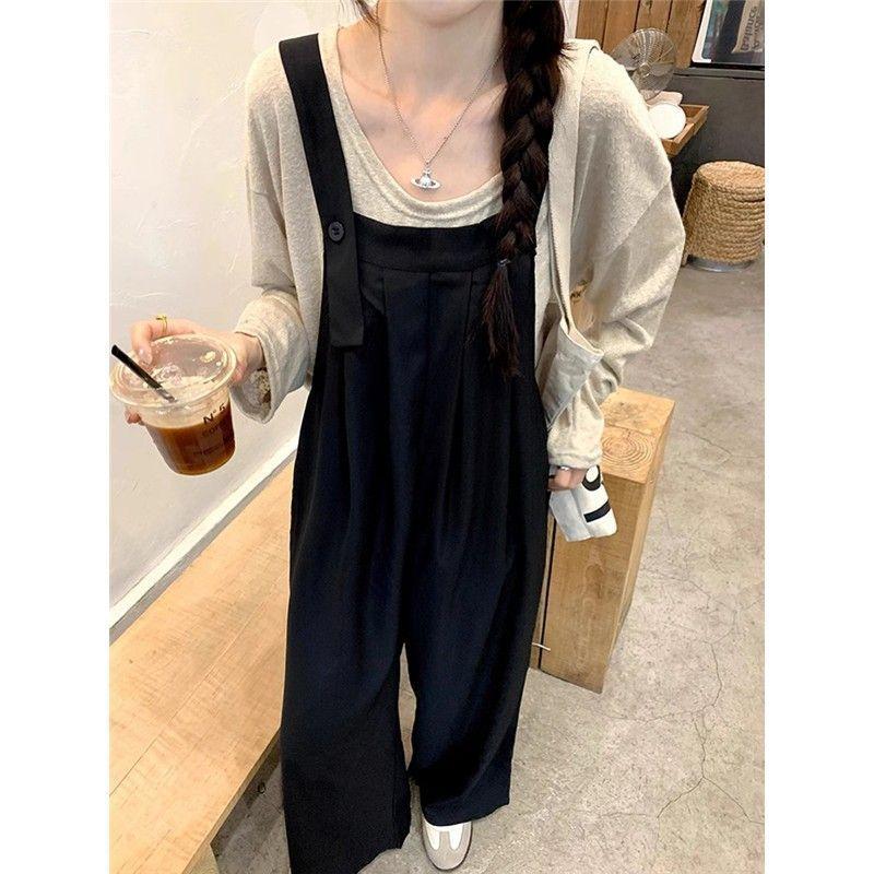 apricot top lazy wind overalls women s spring versatile fashion casual jumpsuit wide-leg trousers two-piece set women S