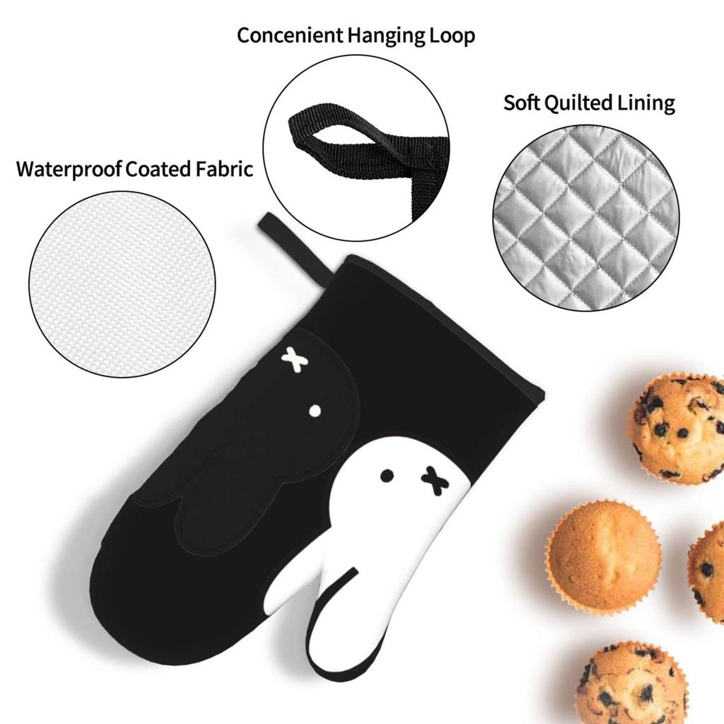 Miffy Pot Holders and Oven Stylish and Cute Oven Mitts with Scalding and Set of Kitchen Gloves for Left and Right Unisex Heat-Resistant Mitts,