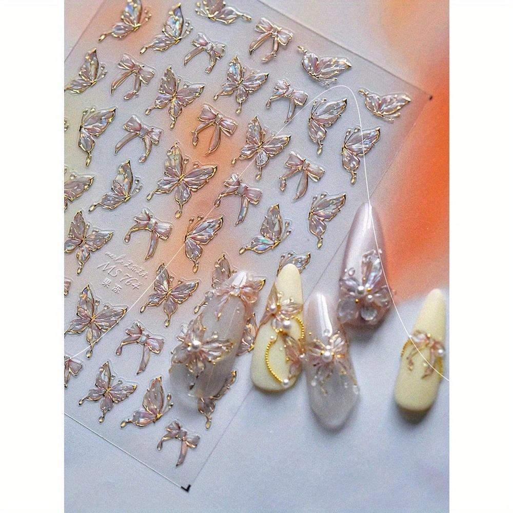 Beautizon Nailartlab 1pc 5D Butterfly Nail Charm Sticker Holographic DIY Art Y2K Style Nail Art Decoration Decal