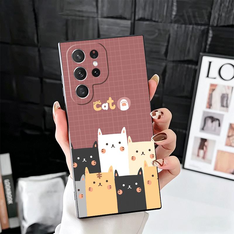 Cartoon Cute Cats Theme Soft Phone Case for Samsung Galaxy S26 S25 Edge S24 Ultra S23 Plus S22 S21 FE S20 Black Cover Back Shell