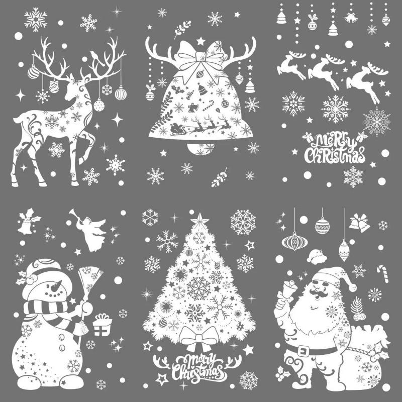 Christmas Snowflake Elk Snowman Glass Sticker Noel Ornaments Xmas Wall Stickers Merry Christma Decor Happy New Year Sticker