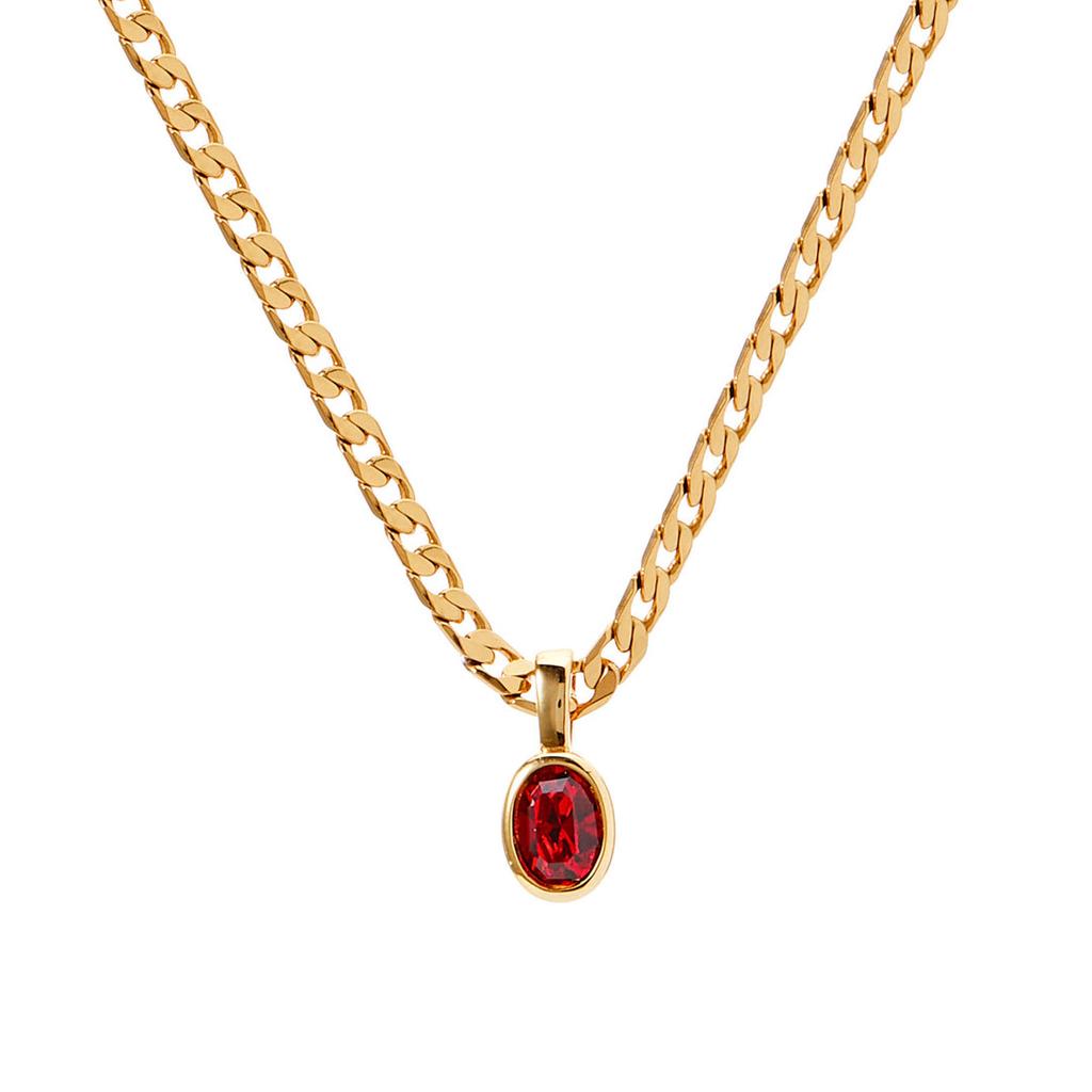 Delicate Multicolour Oval CZ Natural Stone Pendant Necklace for Women Stainless Steel Cuban Chain Necklace Fashion Jewelry Gift