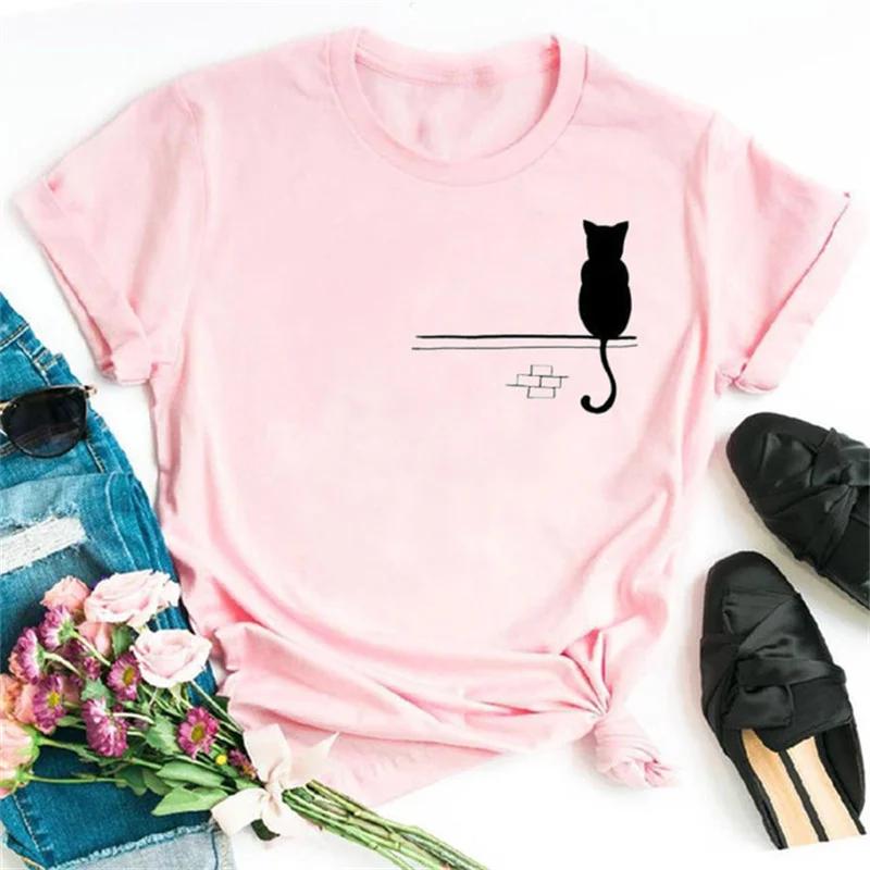Maycaur Cute Paw Women T Shirt Fashion Cat MOM Printed Woman Tops Harajuku Punk O-neck Top Tee Black Shirt T Female T-shirt