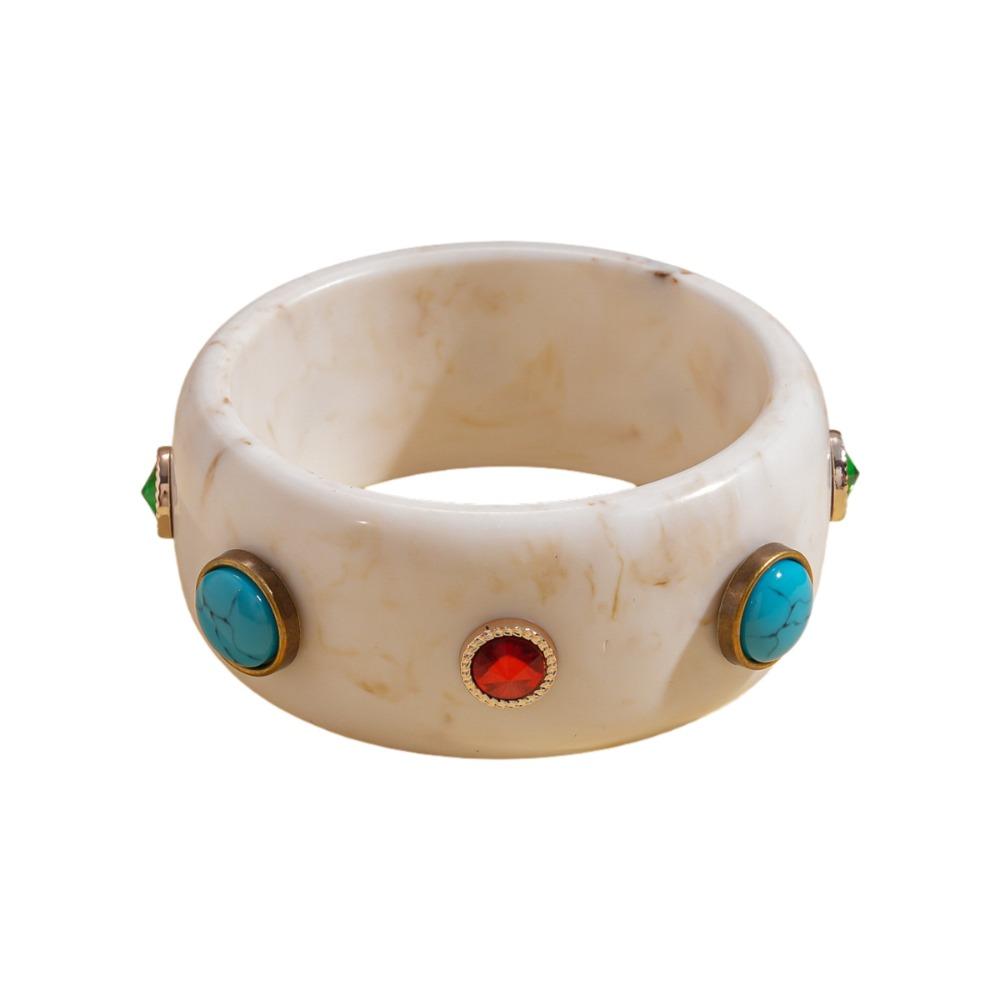 Wide Turquoise Acrylic Bracelet Turquoise Retro Hand Ring Acrylic Rhinestone Bangle  Decoration