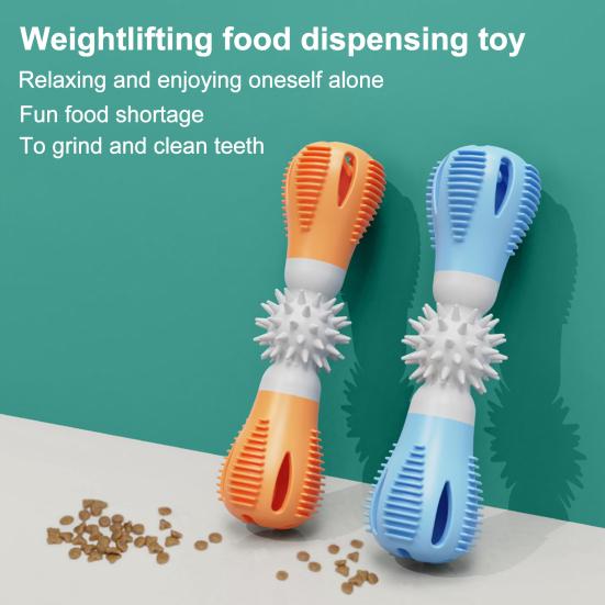 Dog Treat Dispenser Chew Toy Bite Resistant Puppy Food Leakage Feeder Toy Pet Dumbbell Teething Cleaning Interactive Enrichment Toy