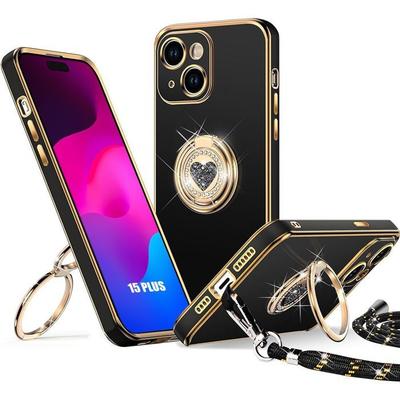 Protective Case - BOOLING - for iPhone 15 Plus - Silicone - Lanyard - Shiny Ring