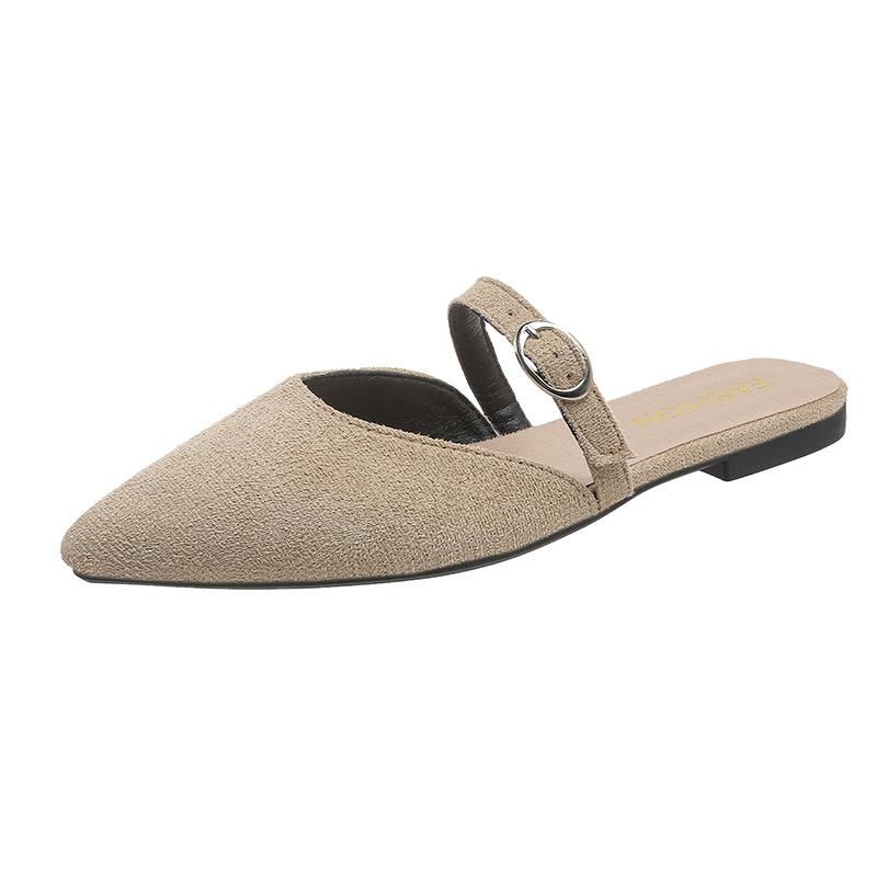 Slippers women wear 2025 new summer fashion versatile flat bottom bag head soft leather lazy Internet celebrity pointed half slippers