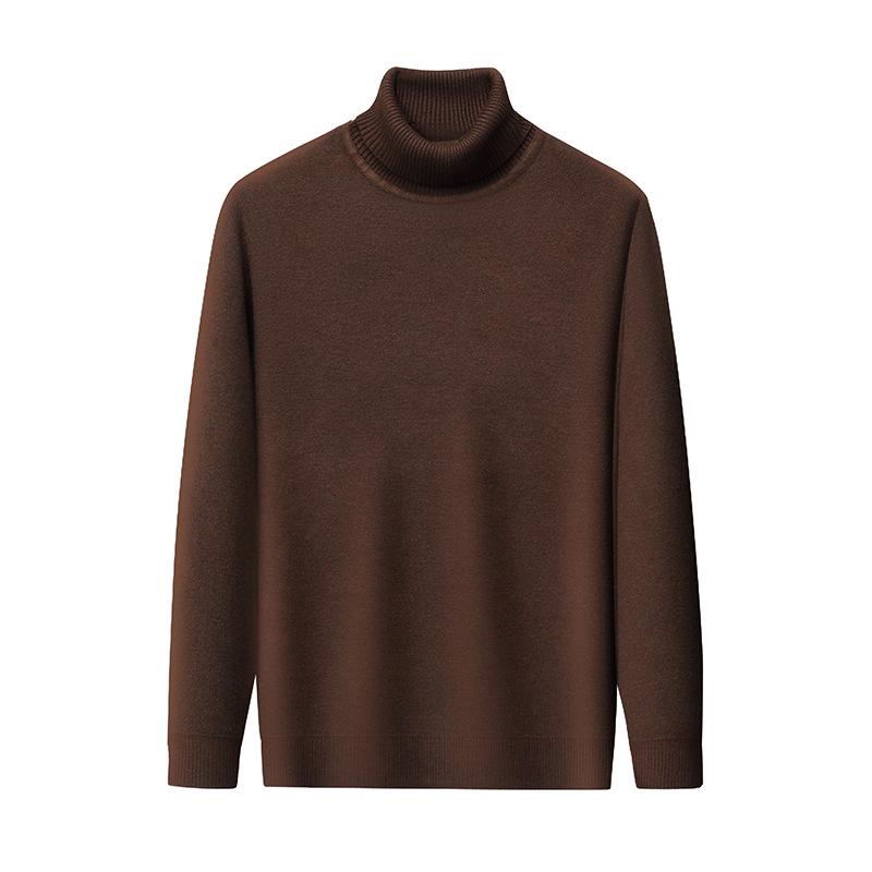 Men's Wool Blend High Neck Knit Sweater with Velvet Fleece Lining