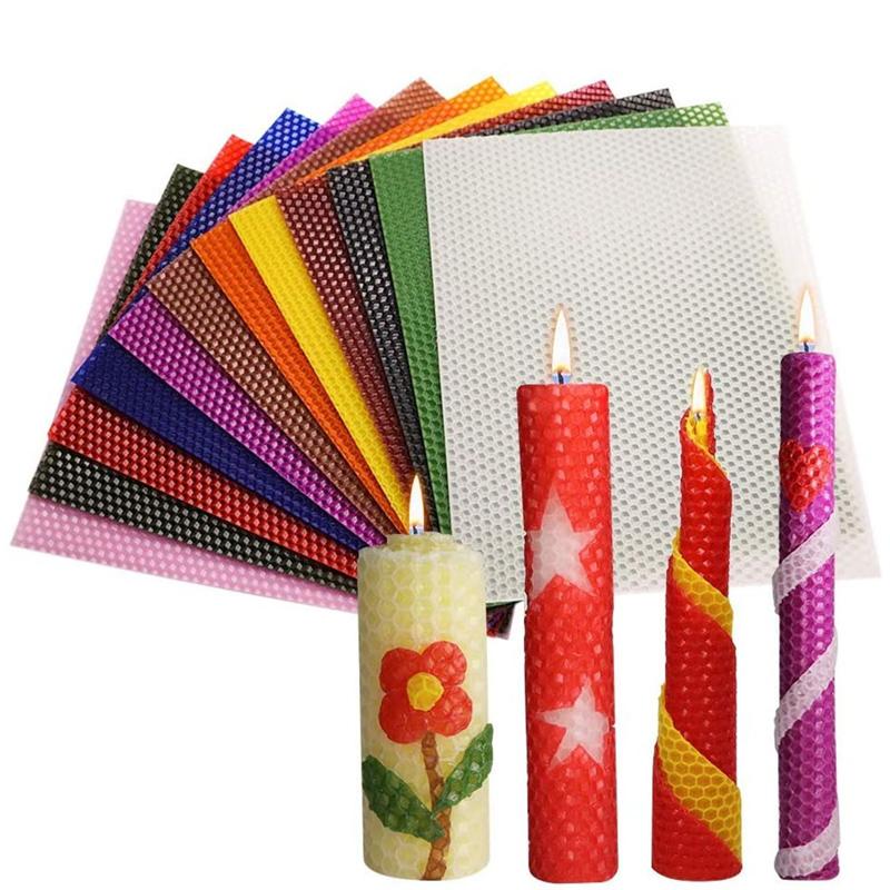 Kit 6 Fogli di Cera d'Api Colorati Rotoli per Candele Fai da Te Candele Artigianali Senza Fumo Fetta di Cera a Nido d'Ape Materiale per Attività Genitore-Figlio