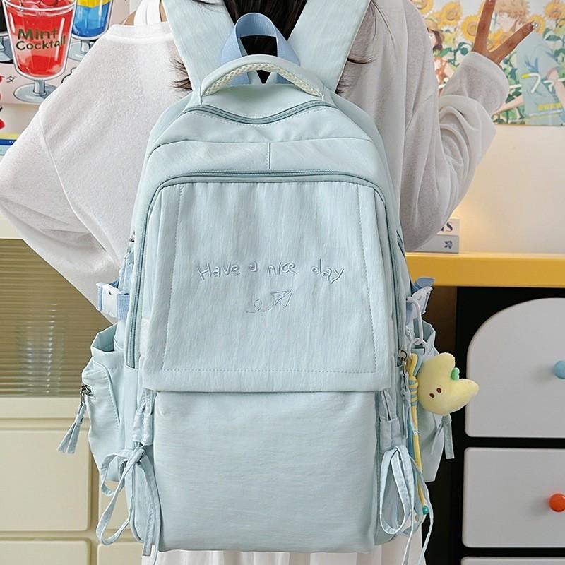 Letter Nylon Casual Backpack For Women And Men With Lightweight Cushion Straps For Daily Use