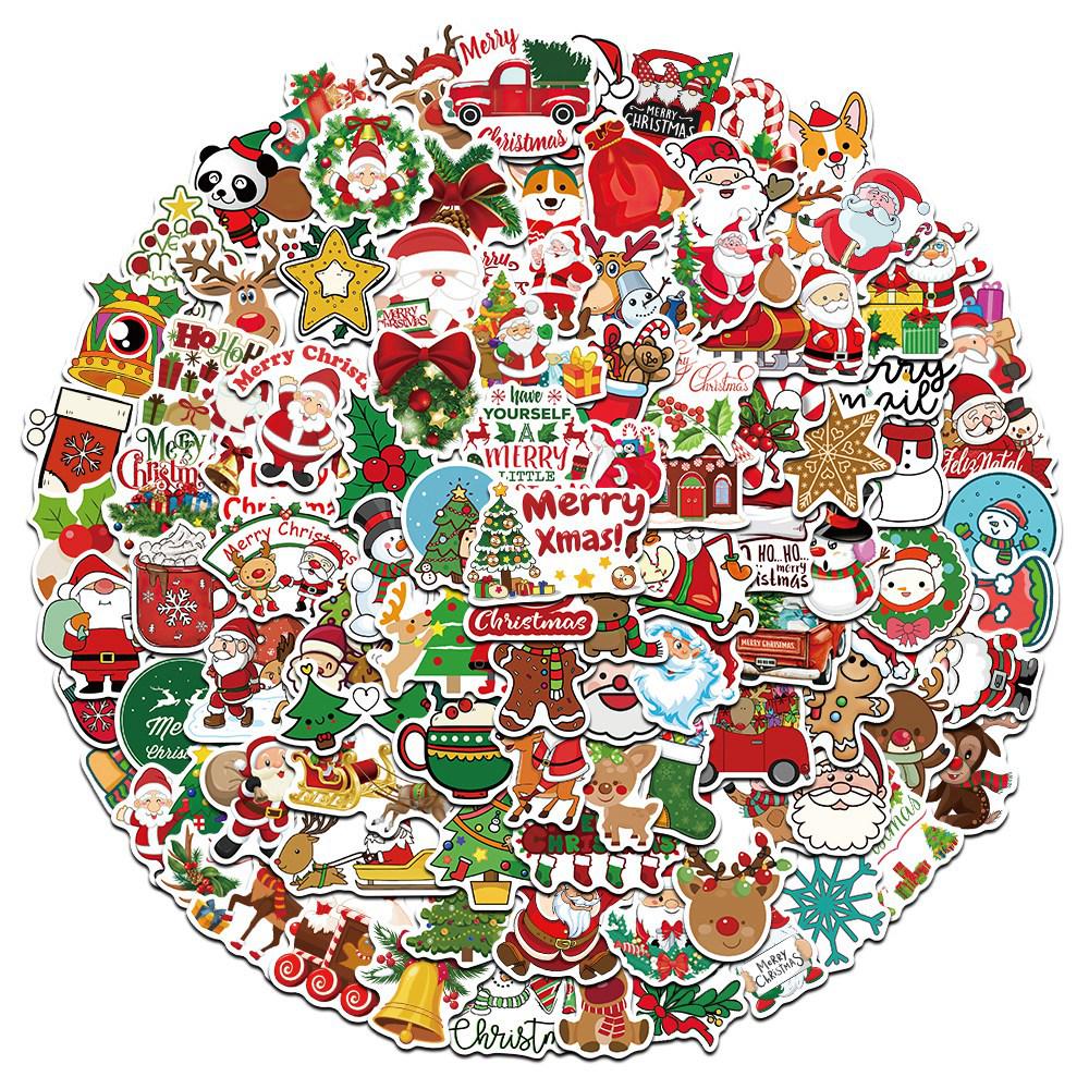 100 Einzigartige Weihnachts-Cartoon-Graffiti-Sticker für Notizbücher, Koffer und Roller