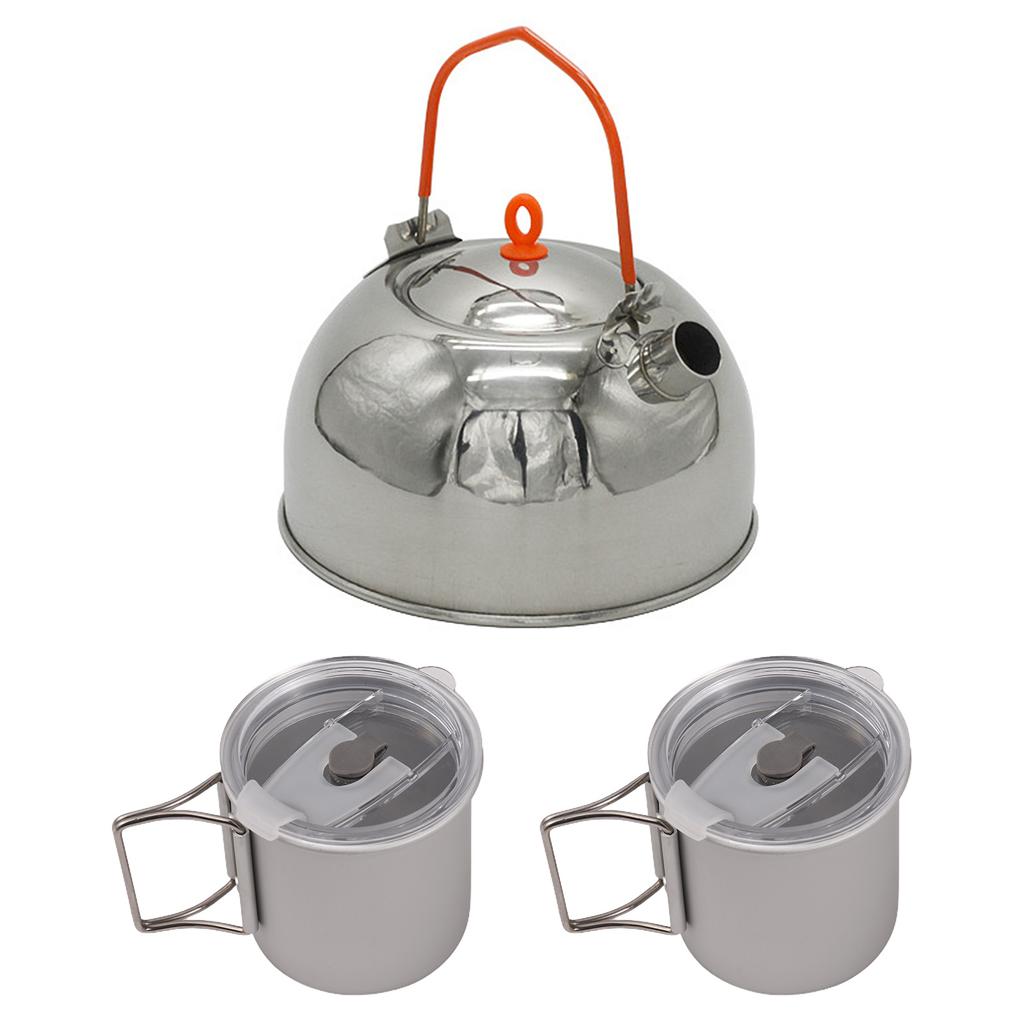 Camp Tea Kettle Stainless Steel Camping Kettle with 2*300ml Cups Anodized Aluminum for Outdoor