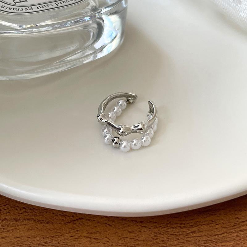 

Pearl Irregular Chic Open Ring For Women Fashionable Geometric Pattern Stylish Jewelry Hand