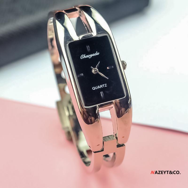 Stylish Women's Square Bangle Quartz Watch with Steel Band for Girls