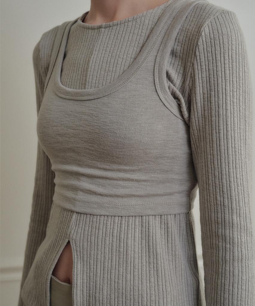 MARROT Sleeveless Top Layered Tee_Pale Khaki