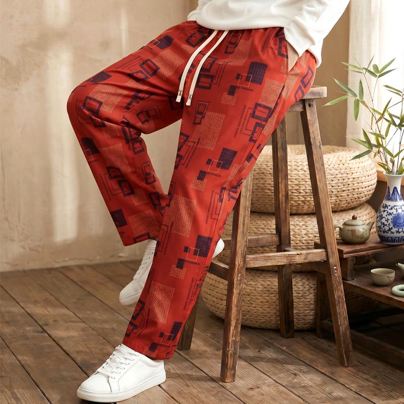 Pantaloni Casual Stampati da Uomo Taglie Forti, Pantaloni Leggeri Larghi con Vita Elastica (5XL-12XL)