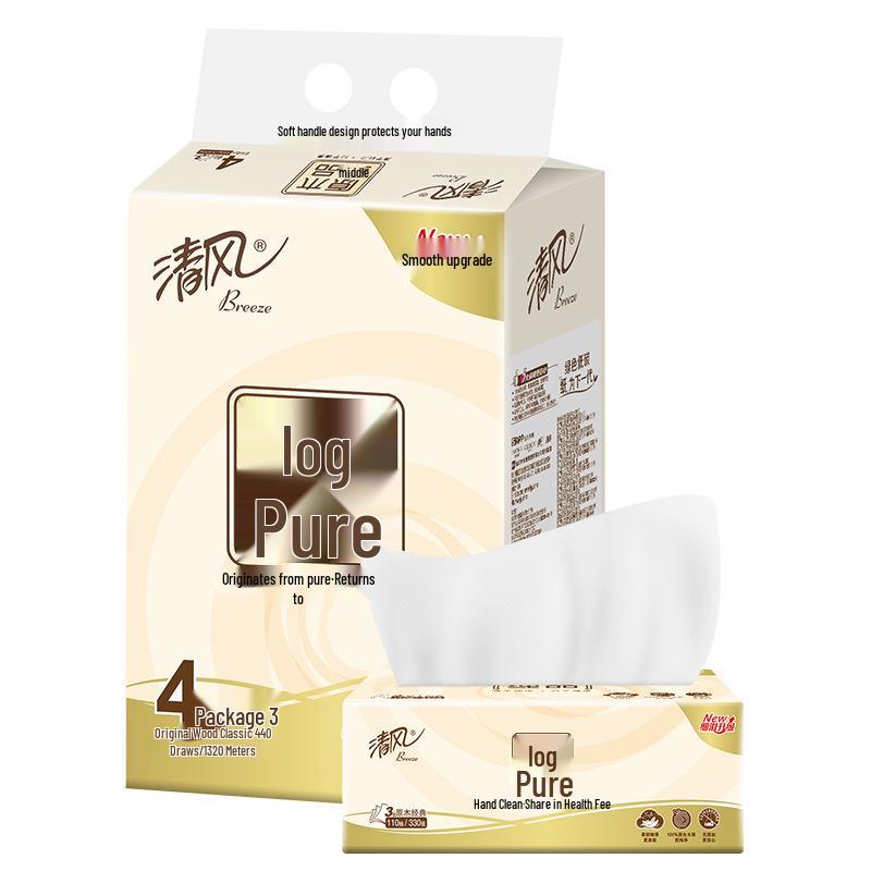 Fresh Breeze 3-Ply Facial Tissue: 4-Pack Bundle, 110 Sheets per Pack - Original Wood Value Pack.