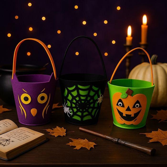 Halloween Bags In Colorful Felt 15 Cm – Trick or Treat ( Random Color ) - Pack of 3