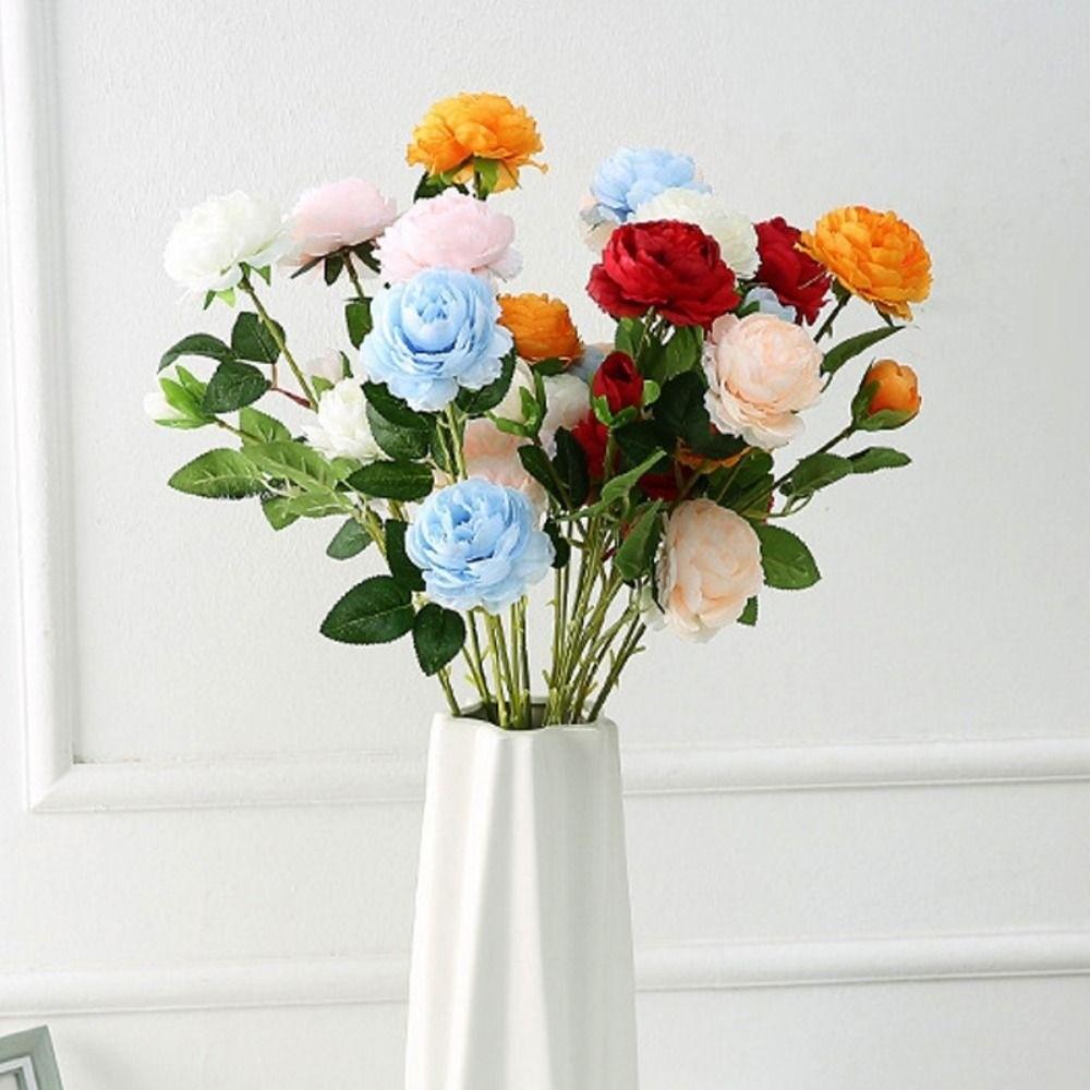European 3heads Peony Multicolors 48*8cm/65cm Bridal Bouquet Flowers PINK Fake Peony Flower Wedding Table Decoration