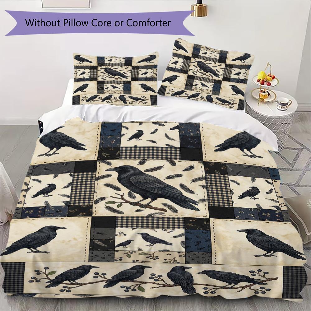 Decorazione Corvo Pattern Set Copripiumino Copripiumino Federa Decorazione Casa Regalo di Compleanno (1 * copripiumino + 2 * federe senza imbottitura)51