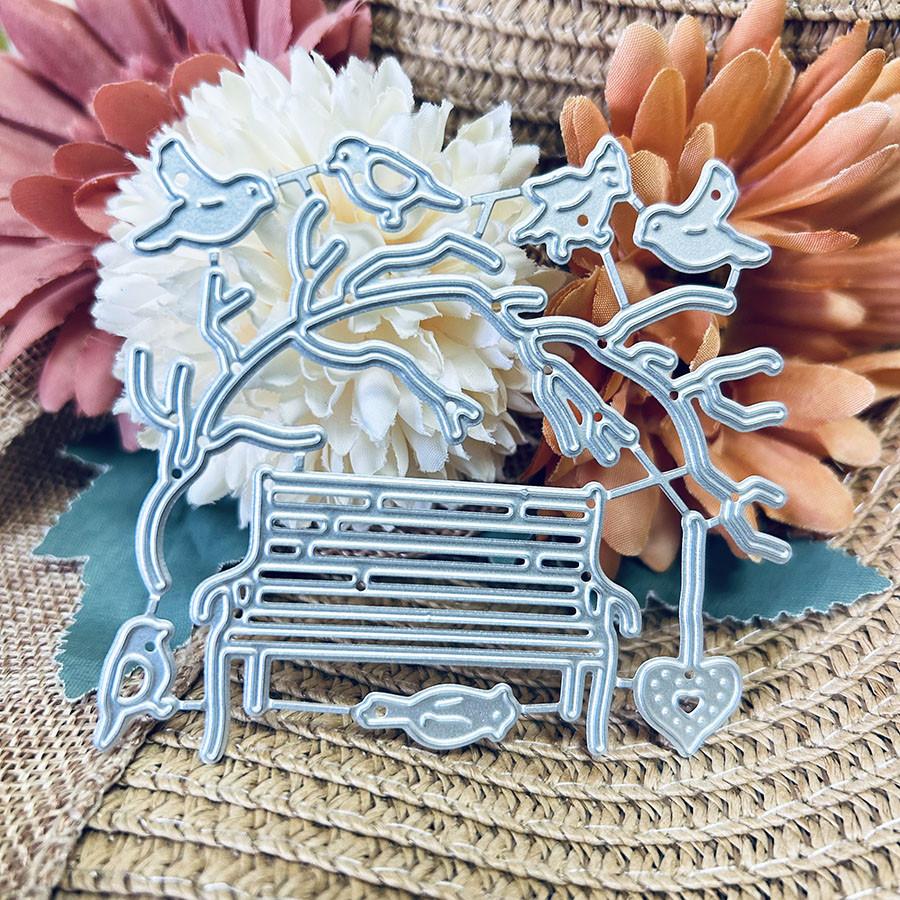 Vögel auf den Ästen Parkbank Metall Schneidformen Schablone für DIY Scrapbooking Fotoalbum Prägepapier Karten Basteln Stanzteile