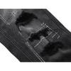 Men's Black Washed Distressed Straight Leg Jeans, Ripped Patchwork Denim Pants