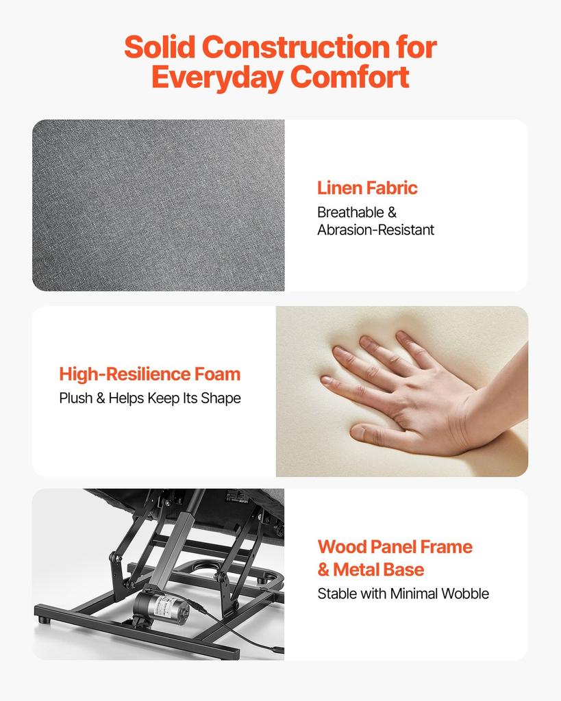 Power Lift Recliner Chair, Electric Lift Chair for Elderly, Infinite Position Adjustment, Linen Fabric, High-Resilience Foam, with Side Pockets,