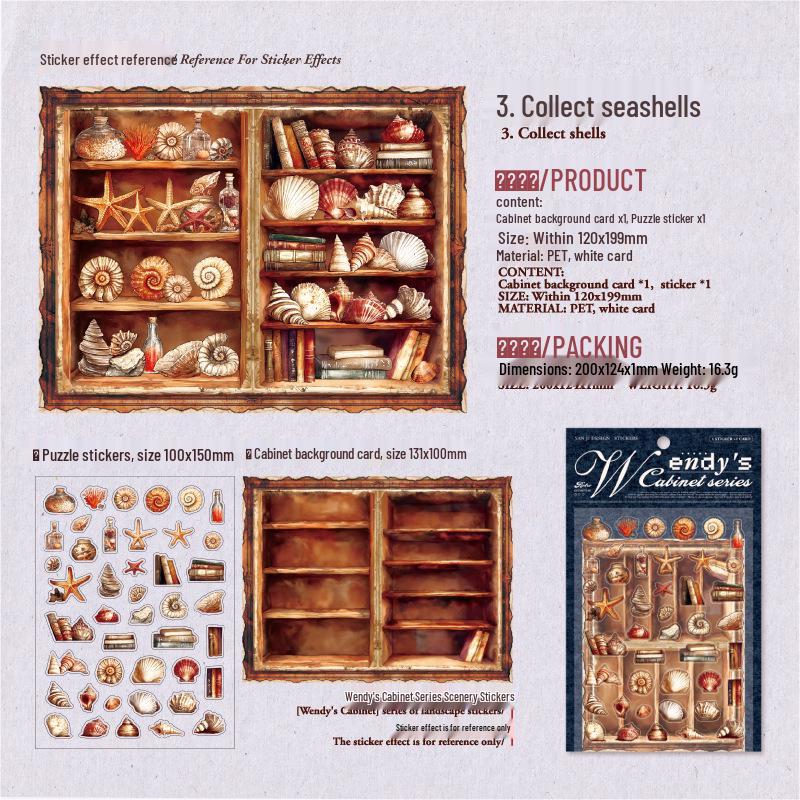 Retro Scenery Stickers: Wendy s Cabinet Series – 2 Die-cut Journal Sheets in 4 Styles