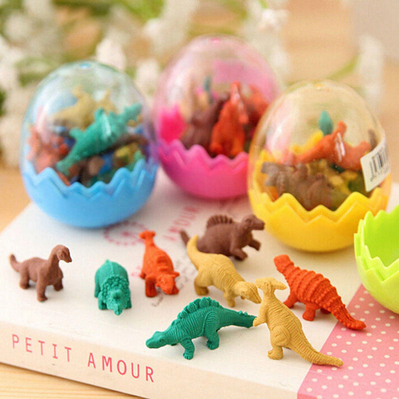 1 Egg 8 Pieces Mini Dinosaur Pencil Eraser Student Office Stationery Gift Toy