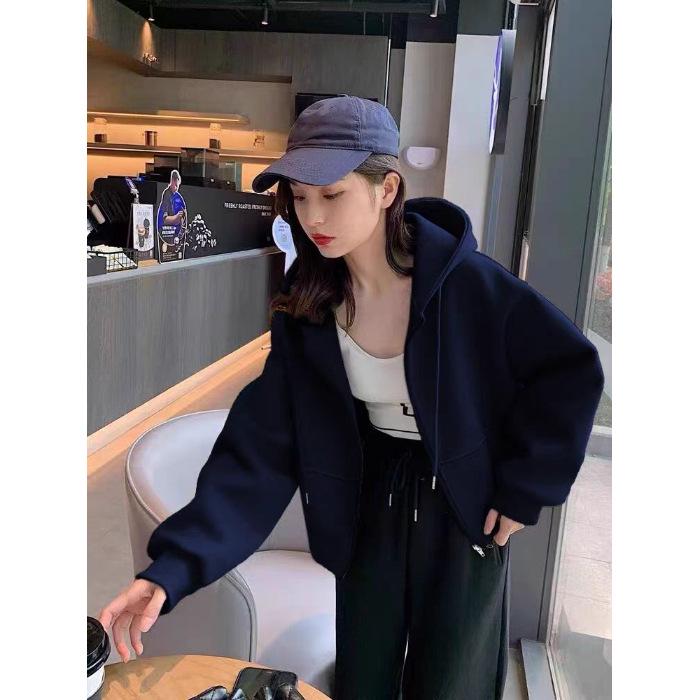 Spring/Autumn Korean Oversized Velvet Hoodie Cardigan - Stylish Zipper Sweatshirt