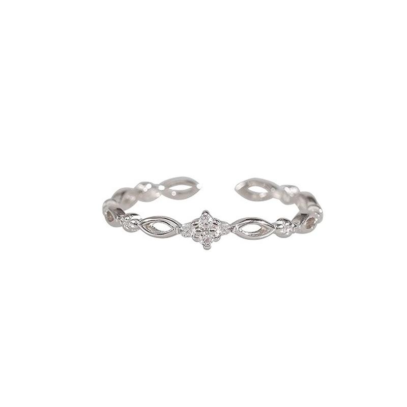 Simple Four Leaf Clover Ring Women Fashionable Minimalist Commute Cubic Zirconia Open Adjustable Band