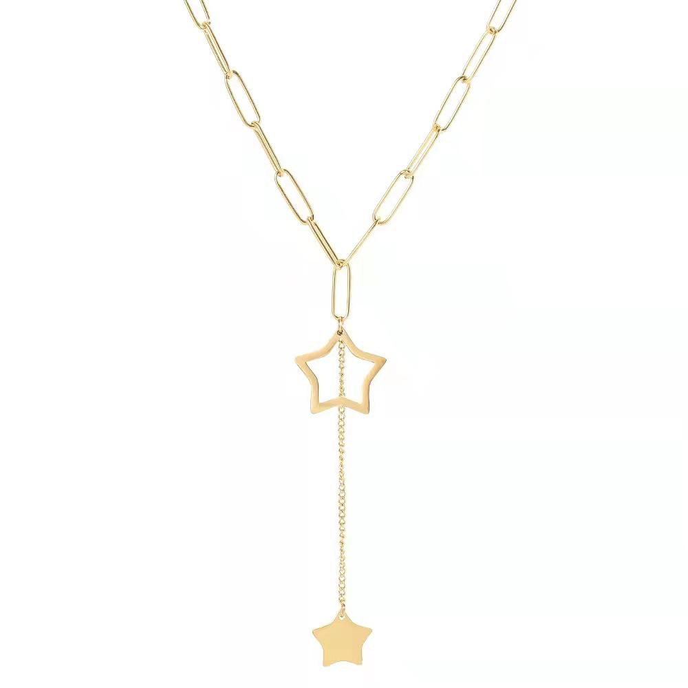 Elegant Titanium Star Tassel Necklace - High-End Fashion Sweater Chain