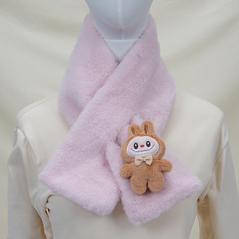 2025 Autumn/Winter Cute Cartoon Plush Scarf: Faux Rabbit Neck Warmer for Girls