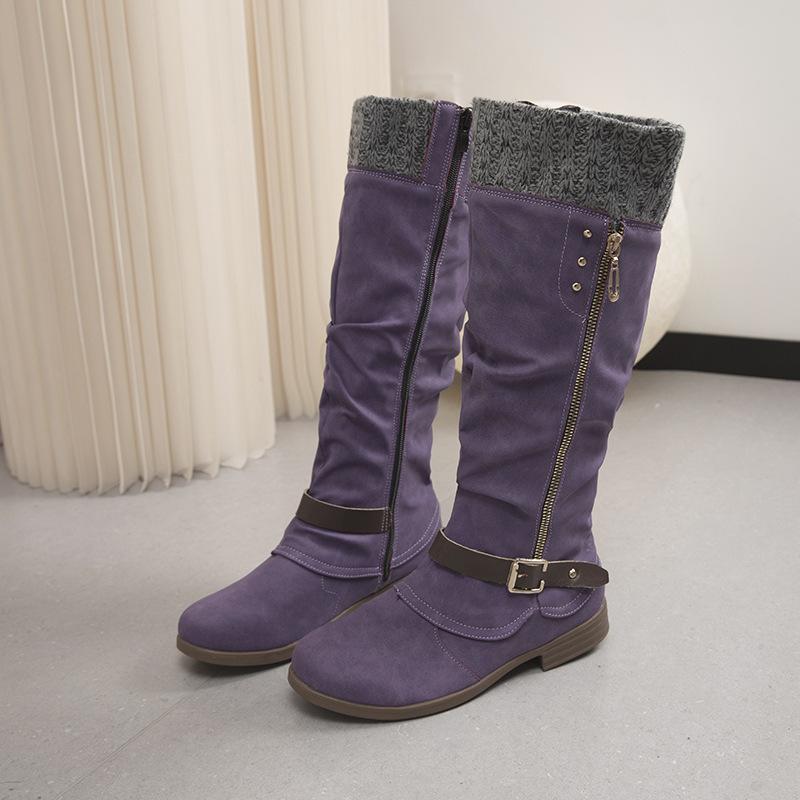 Plus Size Long Knight Boots New European and American Round Toe Side Zipper Woolen Boots