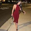 Women European Style Sexy Solid Color Sleeveless Halter Backless High Waist Slim Cropped Jumpsuit
