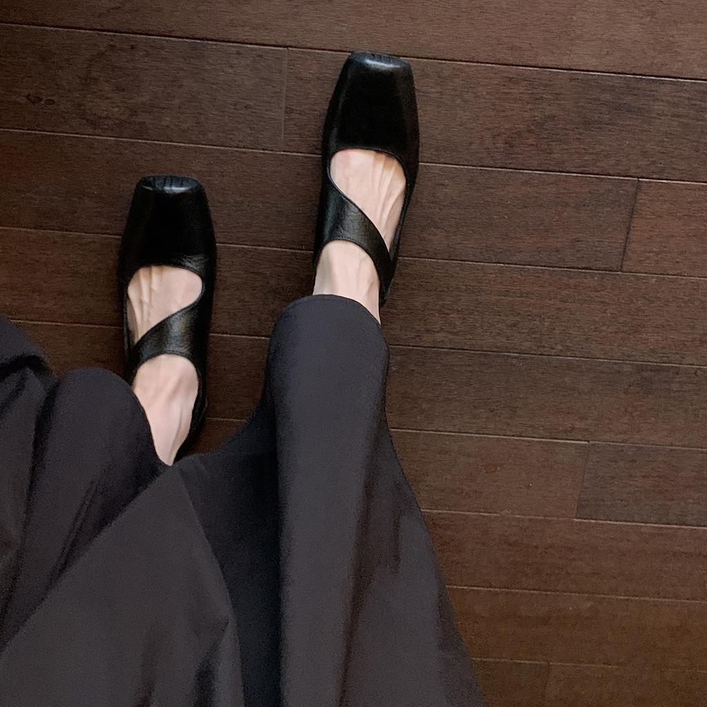 Sheepskin version~ high-end leather square head thick heel small leather shoes single shoes women's ballet style medium high heel Mary Jane ladyshoes