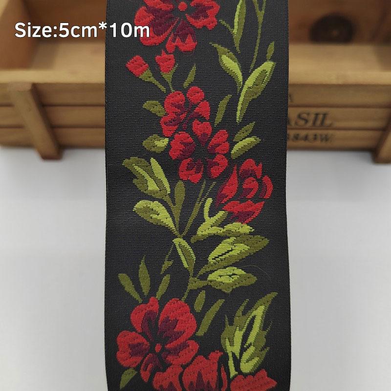 10 Meter Ethnic Style Peony Flowers Jacquard Lace Trim Ribbon Floral Embroidery Woven Trimming Edging For DIY Clothes Crafts