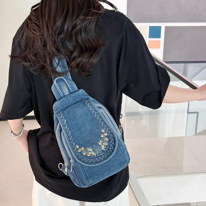 Simple Washed Denim Multi-functional Backpack, New Travel and Leisure Oblique Span Bag
