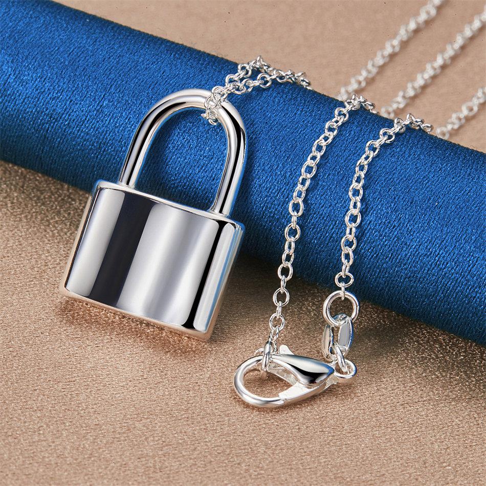 925 sterling silver 16-30 inch exquisite lock pendant necklace for women's fashion wedding gifts and jewelry