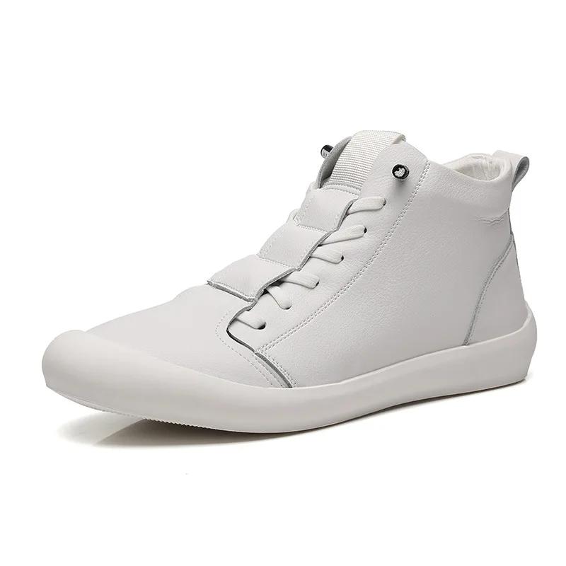 Fashion 100% Genuine Leather Shoes Men High Top Sneakers Fashion Men White Shoes Cool Street Man Footwear Tenis Masculino Casual Botines