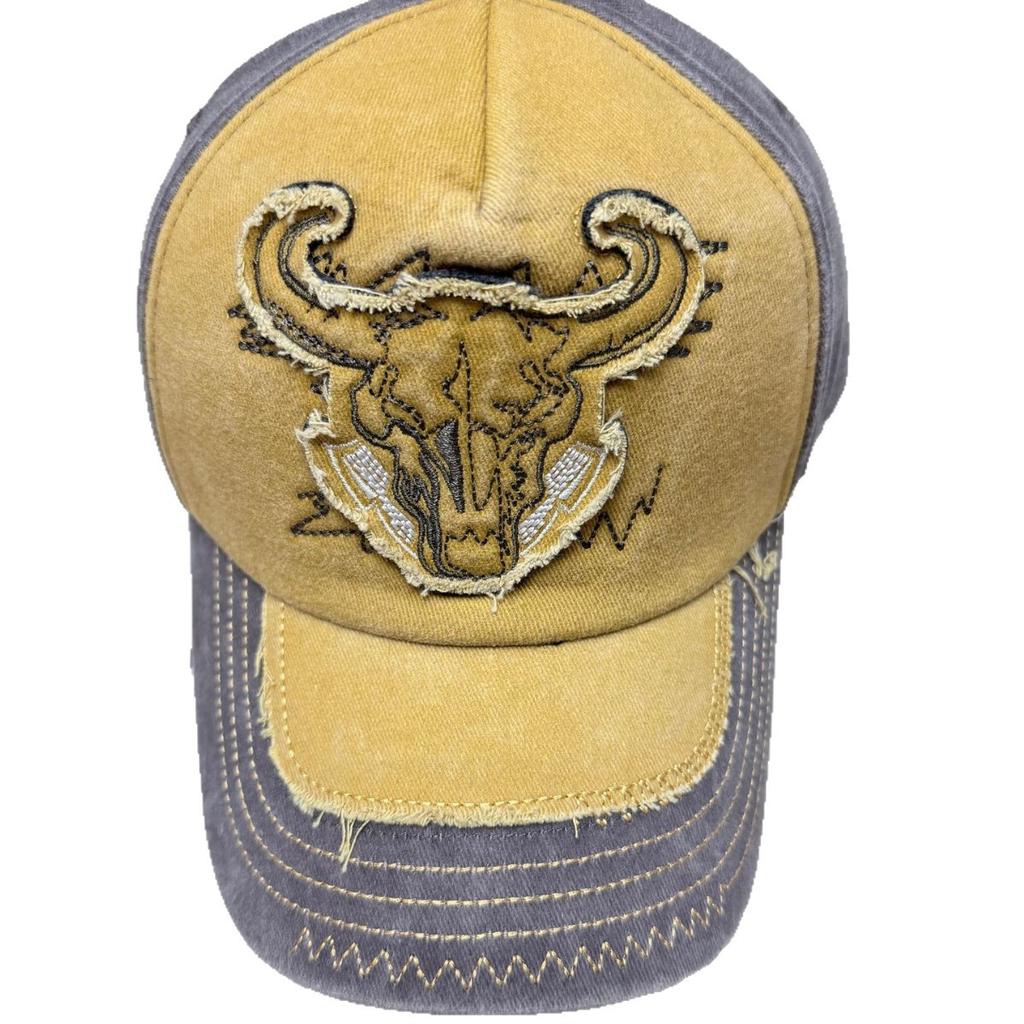 Pure cotton washed coating baseball hat cow head embroidered flower hat word sunshade duck tongue trendy and versatile