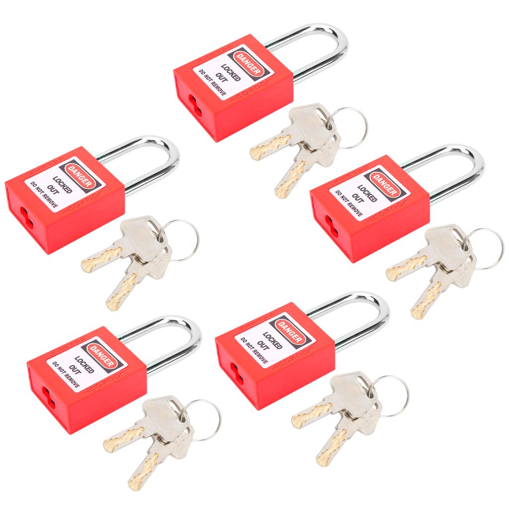 5 Sets 38mm Lockout Lock Insulation LOTO Nylon PA Steel for Nuclear Energy Logistics TransportRed