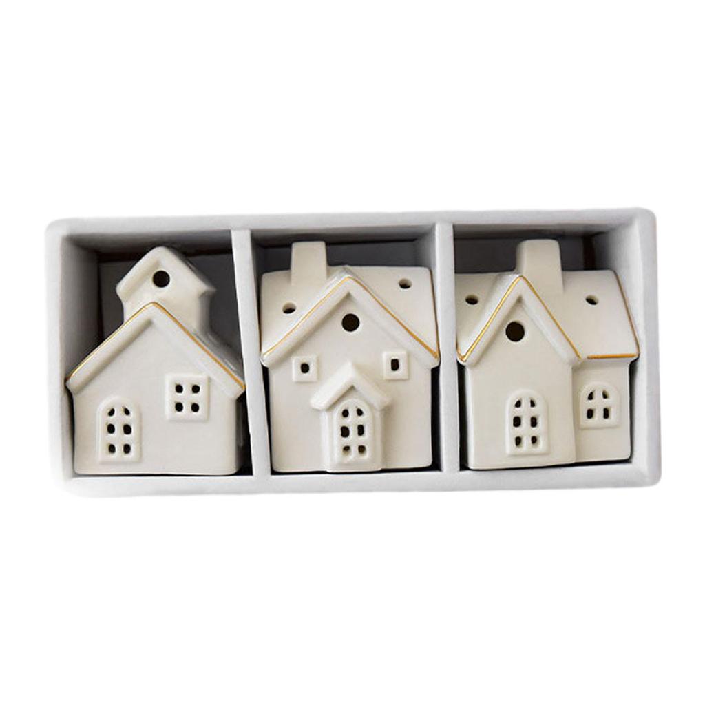 3 Pieces Christmas Miniature House Statue Table Centerpiece Craft Xmas Village Toy for Shelf Living Room Holiday Indoor Office